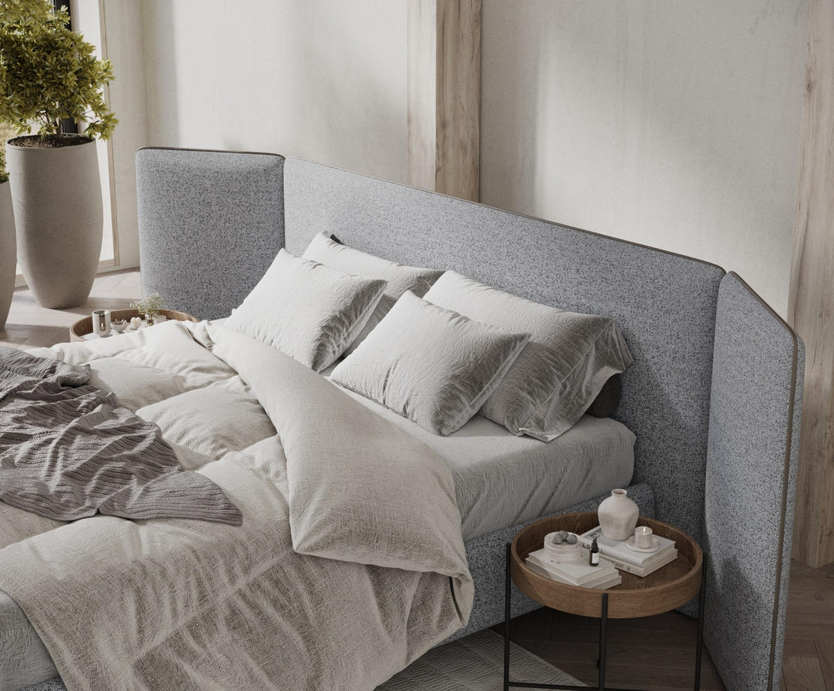 POLSTERBETT Tokyo Grau 180/200 cm - Naturfarben/Grau, Holz/Holzwerkstoff (180/200cm) - Maison de Reve