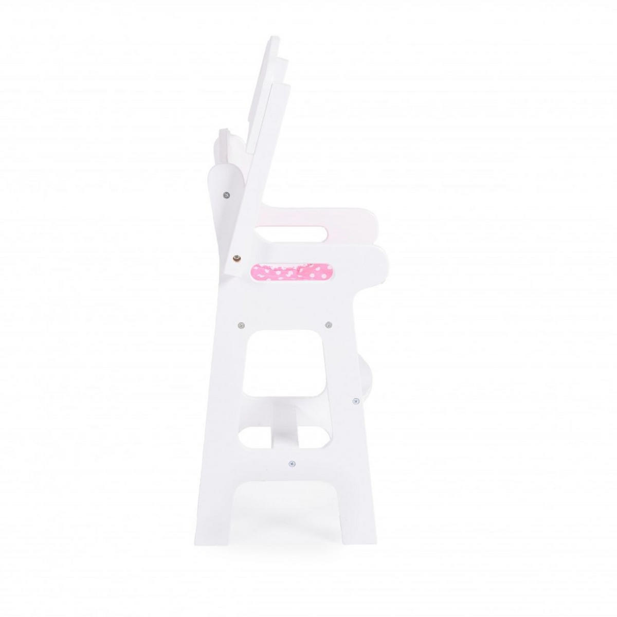 PUPPENHOCHSTUHL B012 weiß 46 cm hoch, Polster, Fußstütze, klappbarer Tisch, ab 3 Jahren - Weiß, Holz (23/46/25cm) - Moni