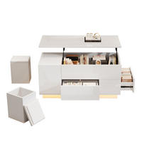 COUCHTISCH 100/50/45 cm Weiß aus Holzwerkstoff mit hydraulisch höhenverstellbarer Platte und LED - Weiß, Holzwerkstoff (100/50/45cm) - OKWISH