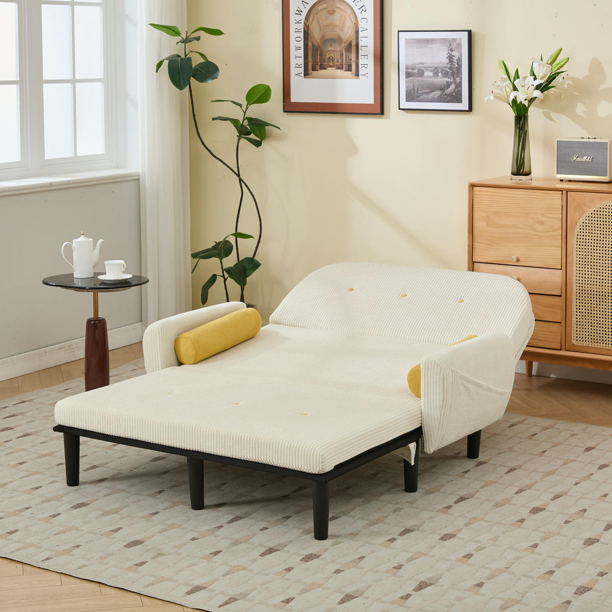 2-SITZER SCHLAFSOFA Cord Elfenbein mit 2 Kissen und Stauraum - Beige, Kunststoff/Textil (133.5/85/77cm) - WISHDOR