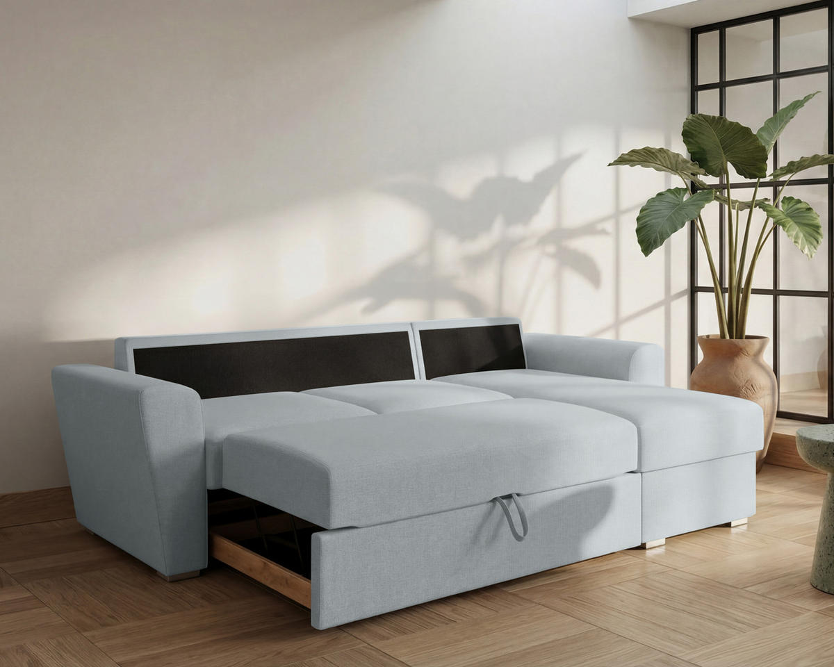 ECKSOFA Bellano Ecksofa L-Form - links oder rechts montierbar, blau - Blau, Holz (243/156cm) - Homesy