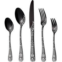 BESTECKSET 30-teilig für 6 Personen Schwarz mit Blumenmuster - Schwarz, Metall