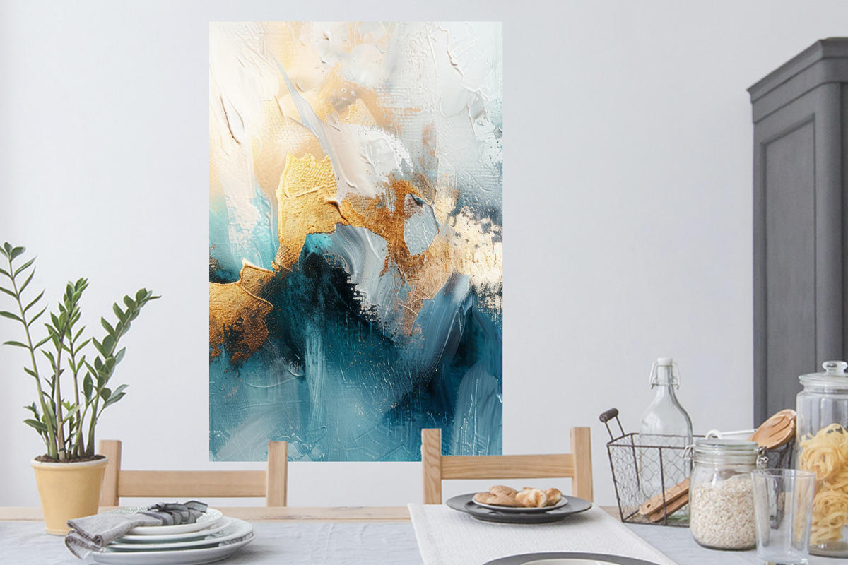 WANDTATTOO Abstrakt - Kunst - Gold - Blau 80x120 cm - Petrol, Kunststoff (80/120/0.1cm) - MuchoWow