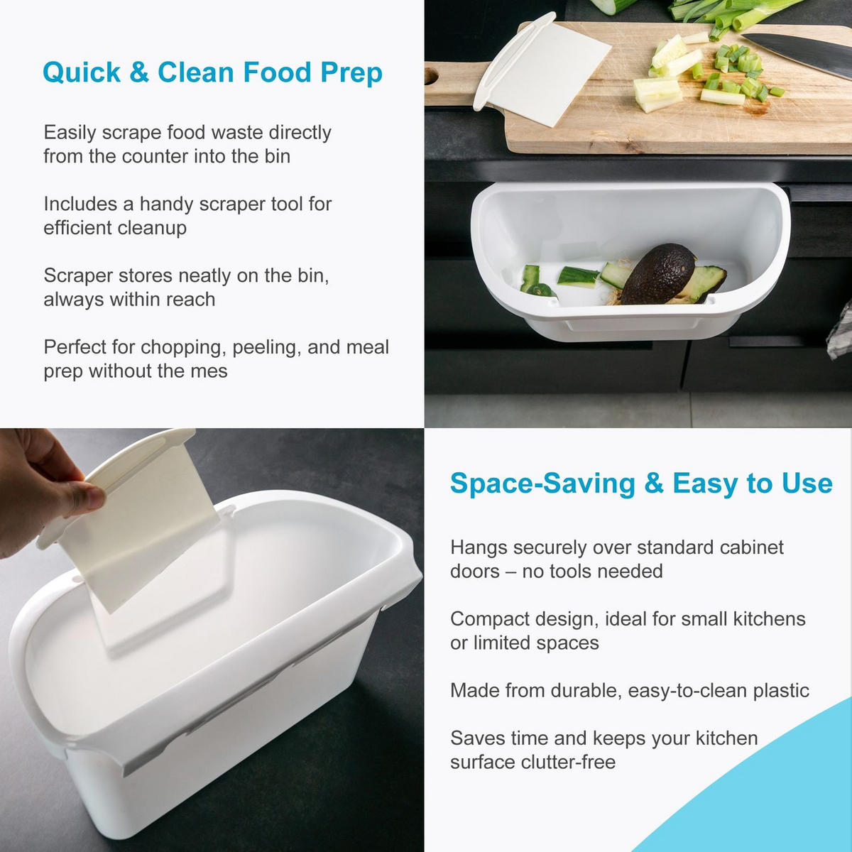 KÜCHEMÜLLEIMER mit Spatel - Weiß, Kunststoff (14.7/15/29cm) - Intirilife