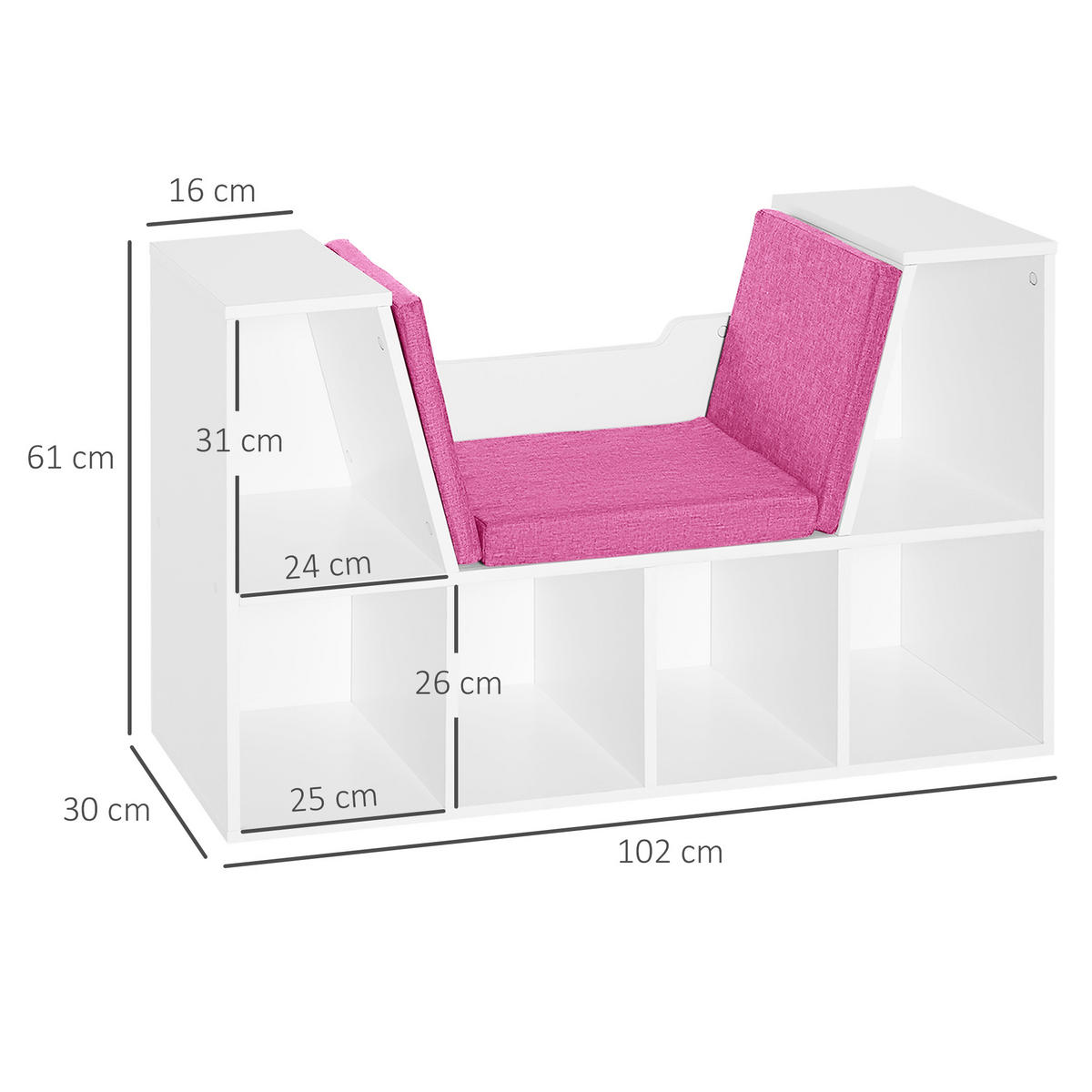 KINDERREGA DE-15470 102/30/61 cm, 6 Fächer Rosa - Pink, Holzwerkstoff (102/61/30cm) - ComfortXL
