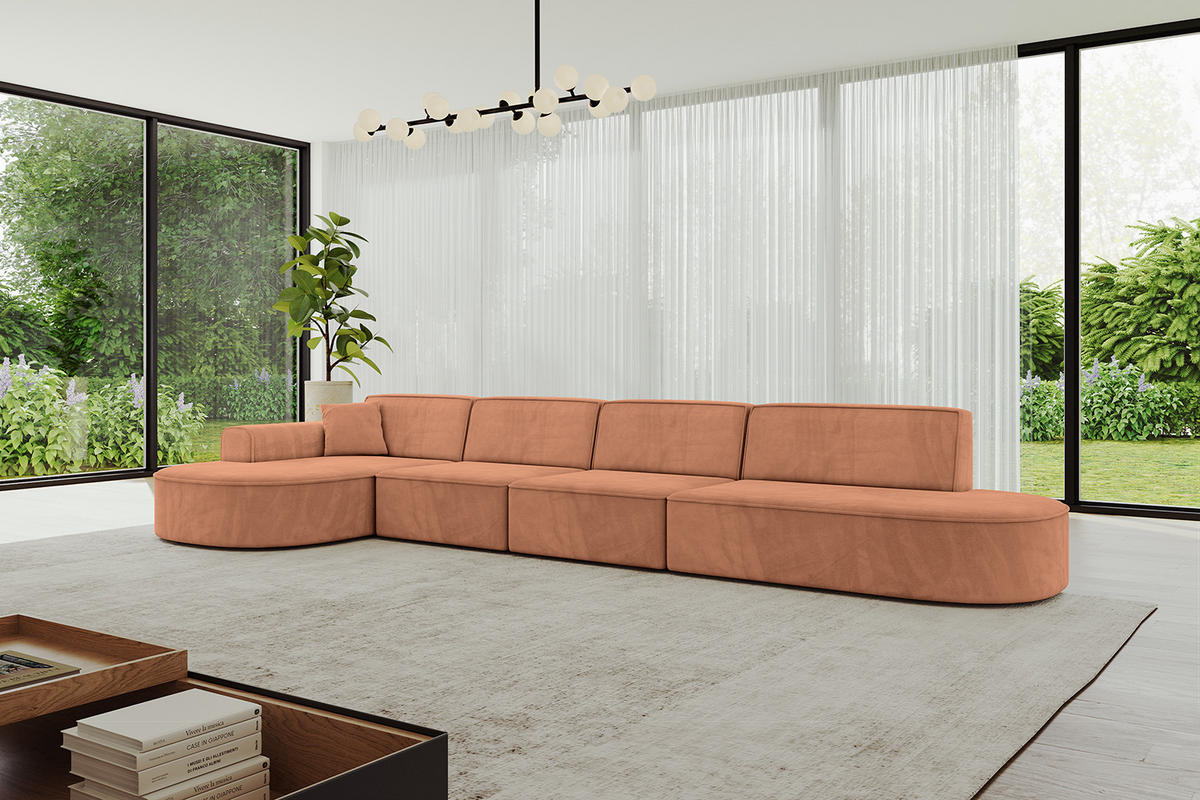 ECKSOFA Ottomane Links MARI-L3 - 413x171x79 cm Orange Velours - Schwarz/Orange, Holzwerkstoff/Kunststoff (413/171cm) - ALTDECOR