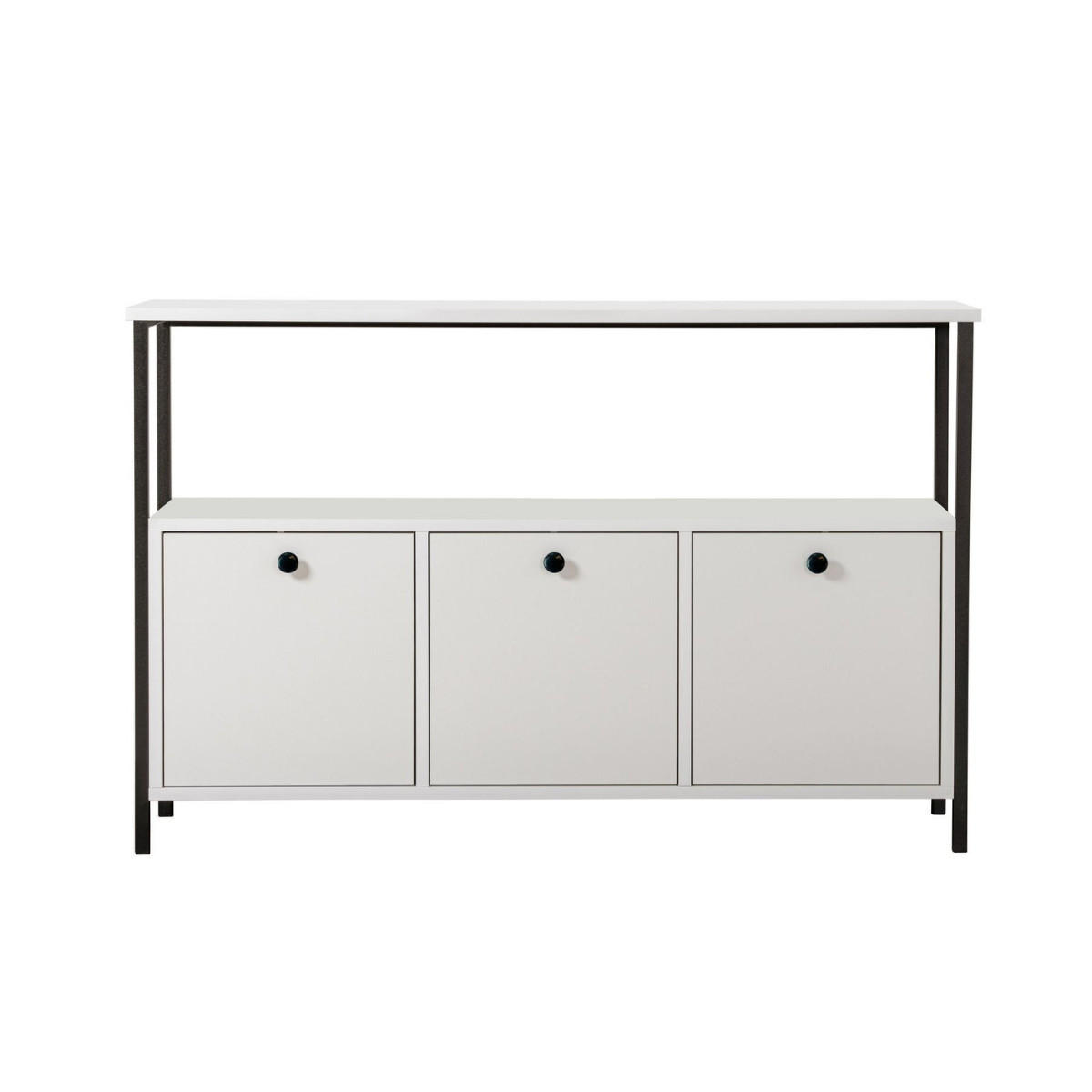 SIDEBOARD mit 3 Türen und 1 oberer Ablagefläche 120/29,5/77 cm - Schwarz/Weiß, Holzwerkstoff (29.5/77/120cm) - Calicosy