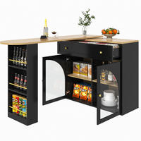 BARTISCH 138-204/39/104 cm in Schwarz mit drehbarer Ausziehfunktion & Regal - Schwarz, Holzwerkstoff (138/39/104cm) - BEAOK