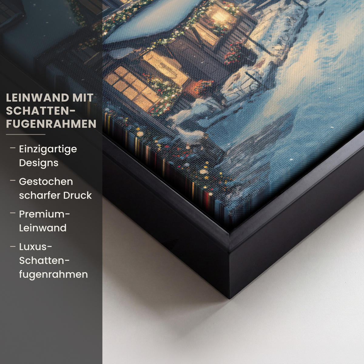 LEINWAND Bilder mit Rahmen - Weihnachtsdorf - Weihnachten - Schnee - Winter - 40x30 - Dunkelblau, Textil (40/30cm) - MuchoWow