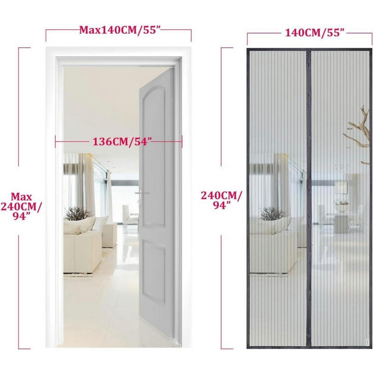 FLIEGENGITTER Tür Magnet Insektenschutz 140 x 240 cm Grau - Grau, Textil (140/240/1cm)