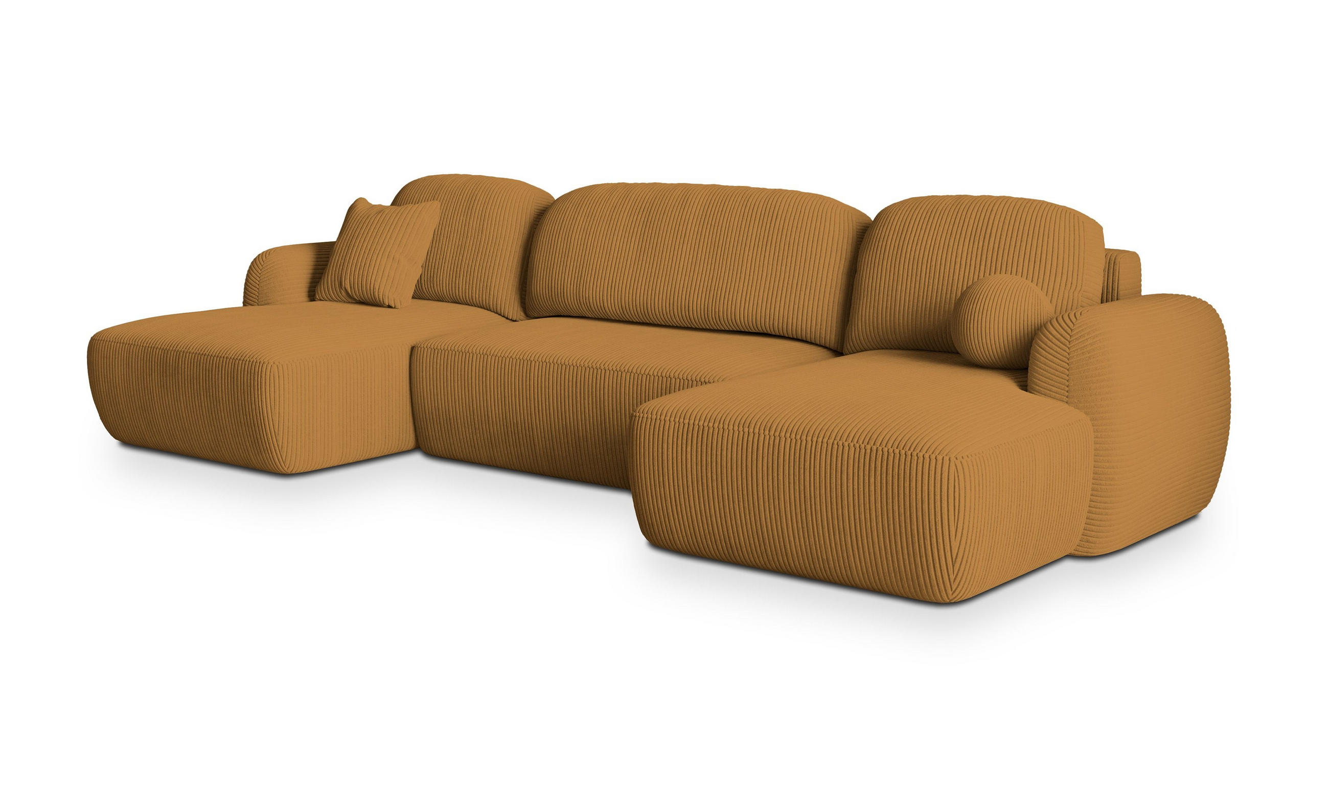 ROHOVÁ SEDAČKA SAVONA žlutá - černá/žlutá, dřevo/textil (320/148cm) - MASSENO