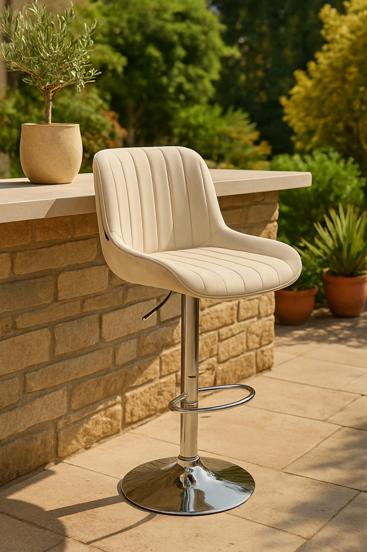 BARHOCKER Lento Gestell Metall in Chromoptik Samt Creme - Chromfarben/Naturfarben, Textil/Metall (50/108/50cm) - TPFLiving