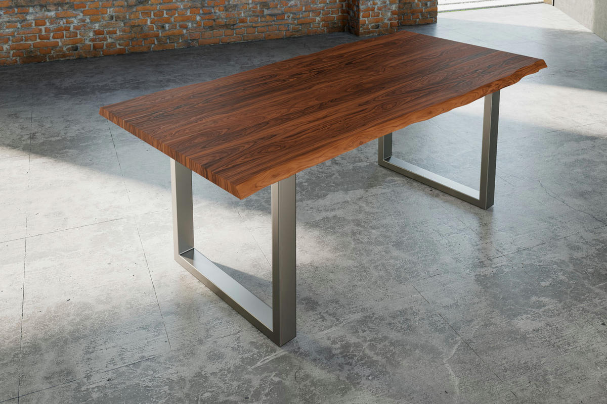 ESSTISCH LAUREN - Silberfarben/Nussbaumfarben, Holz/Metall (100/200/77cm) - SAM