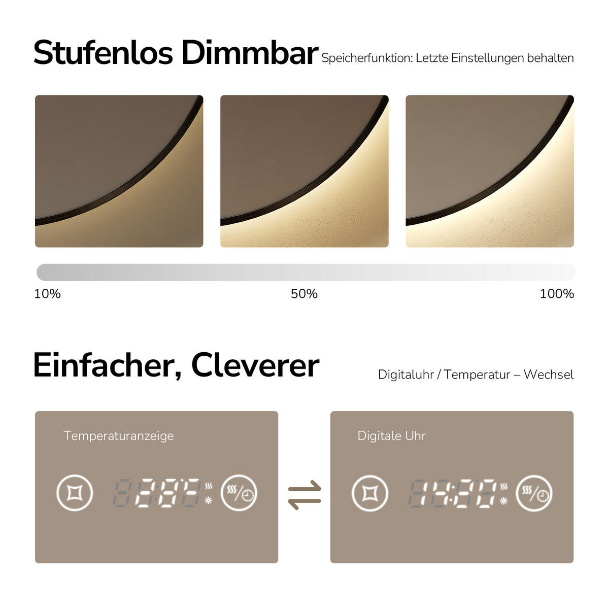BADSPIEGEL Rund mit Beleuchtung Schwarz ф80 cm - Schwarz, Glas (80/3.1/80cm) - EMKE