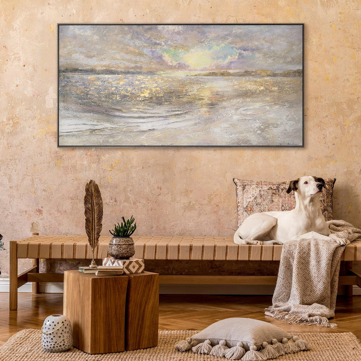GEMÄLDE Meer Dämmerung Schattenfugenrahmen Grau 200x100 cm - Grau, Holz (200/100cm) - YS-art gallery