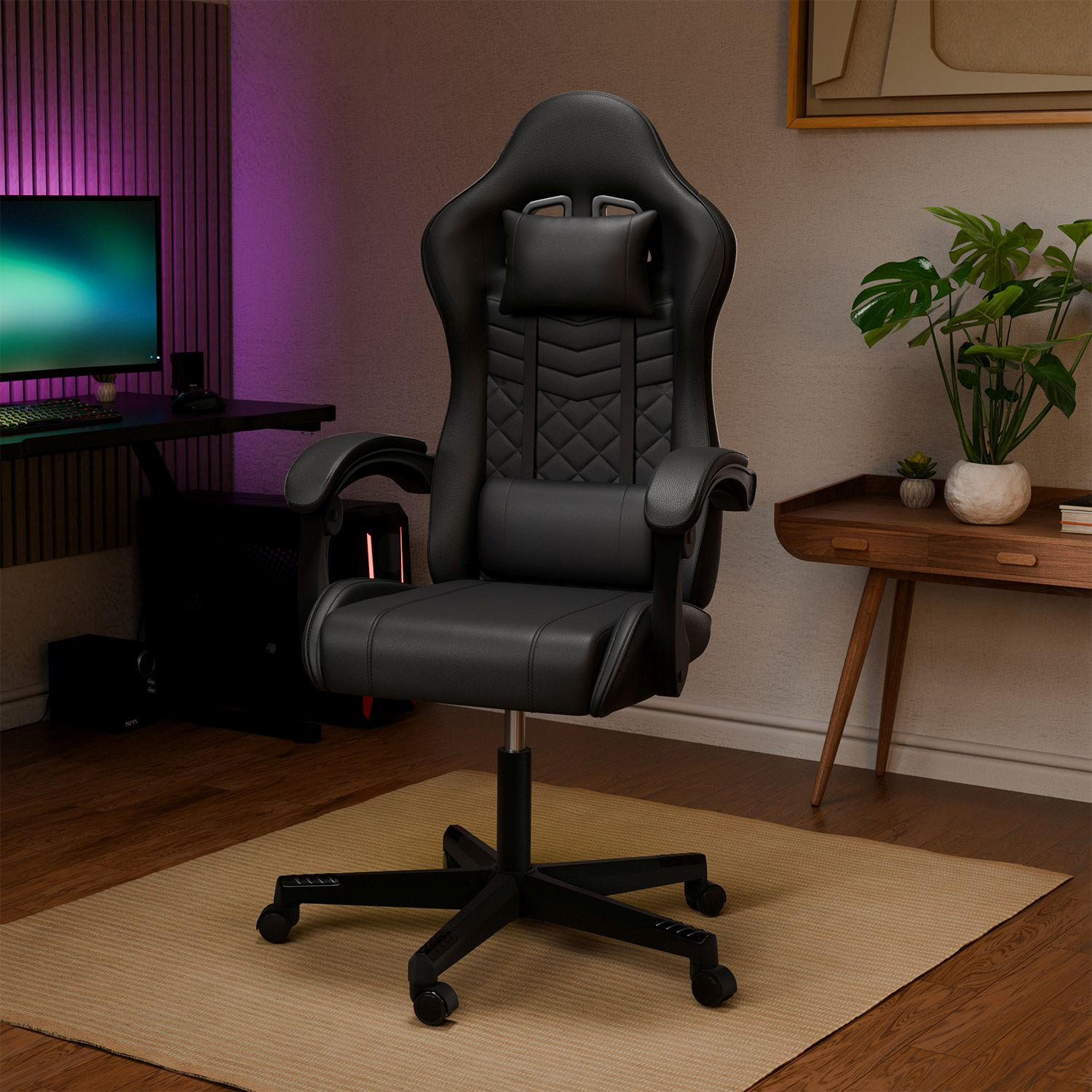 GAMINGSTUHL HyperSeat schwarz - Schwarz, Kunststoff (63/131/121cm) - Juskys