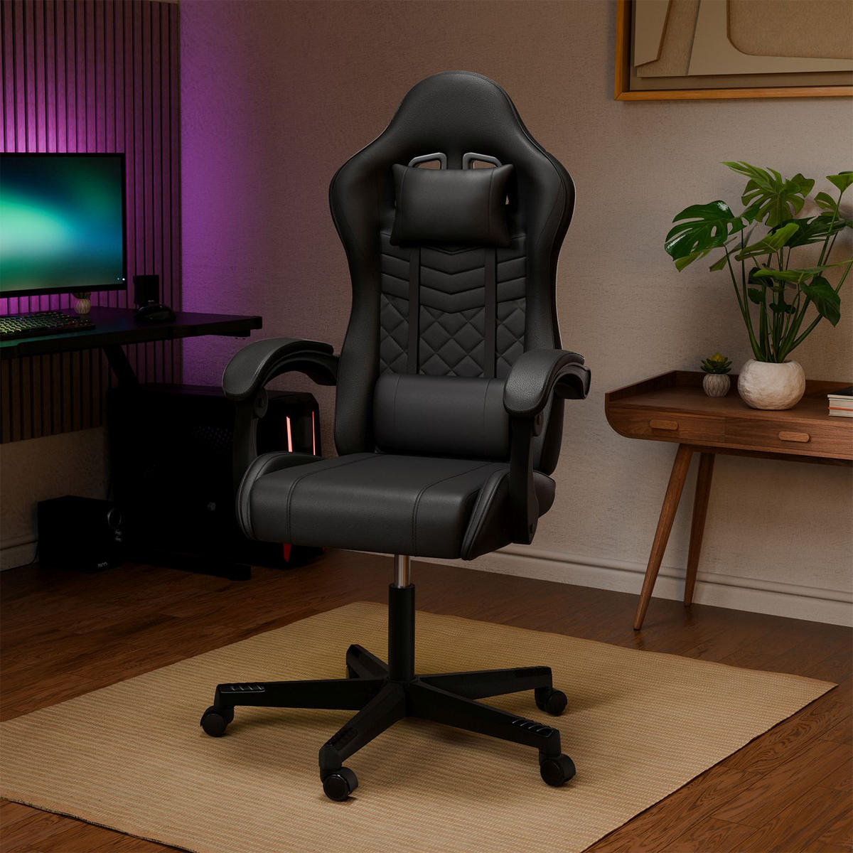 GAMINGSTUHL HyperSeat schwarz - Schwarz, Kunststoff (63/131/121cm) - Juskys