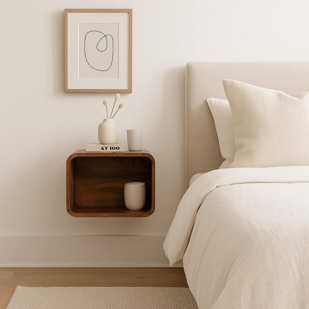 NACHTTISCH Levitate, Wandmontiert, Offenes Fach , Braun - Beige/Messingfarben, Holz/Metall (30/25/25cm) - Artisan Furniture