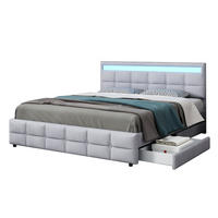 POLSTERBETT 180/200 cm grau LED-Bett mit 4 Schubladen - Grau, Textil (180/200cm) - OKWISH
