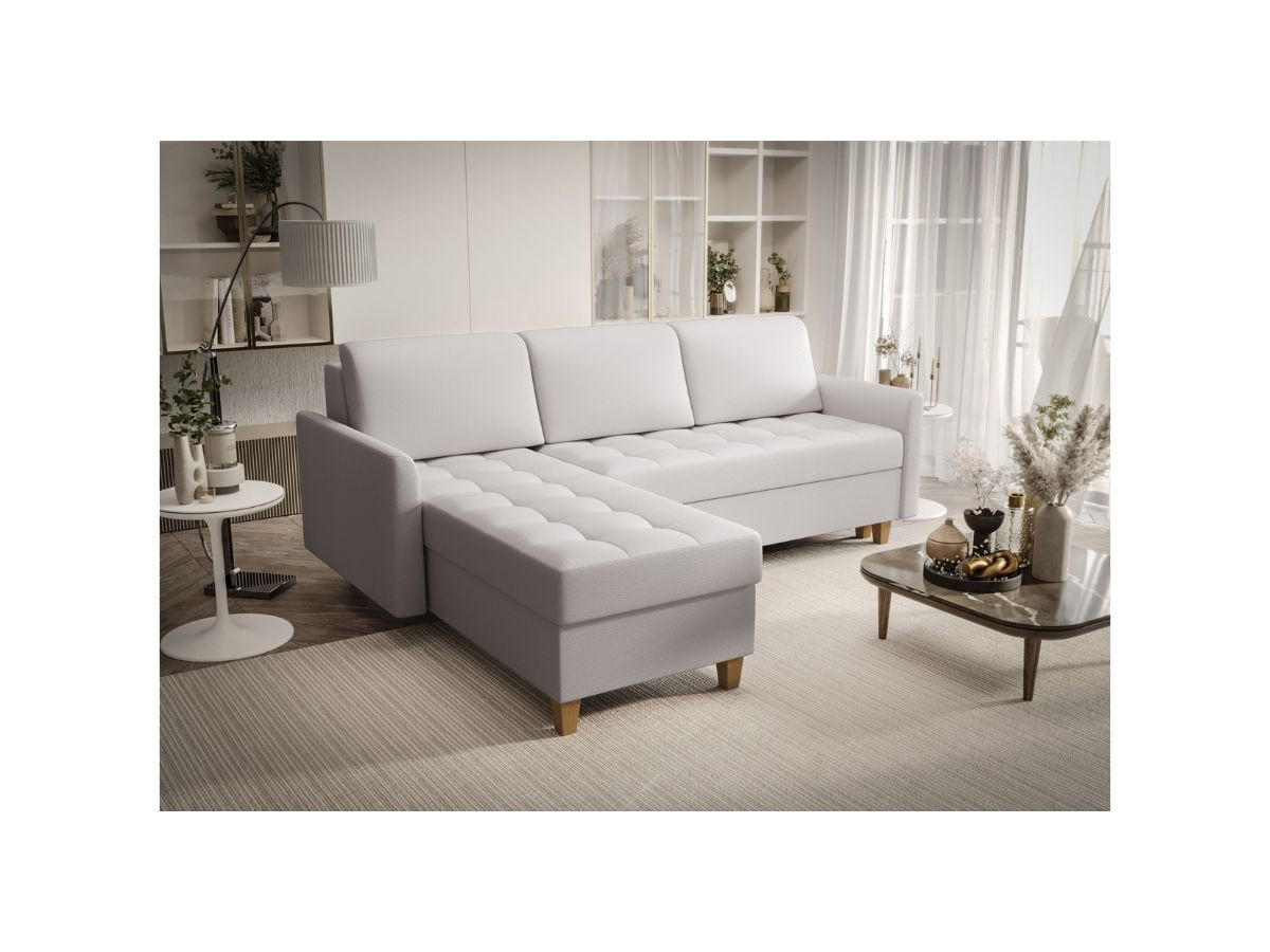 ECKSOFA KONGO RBN08, Eckcouch in L-Form mit Schlaffunktion, Farbe: Wiess, Kunstleder, Ottomane Links - Weiß, Textil (240/180cm) - O-Sofa