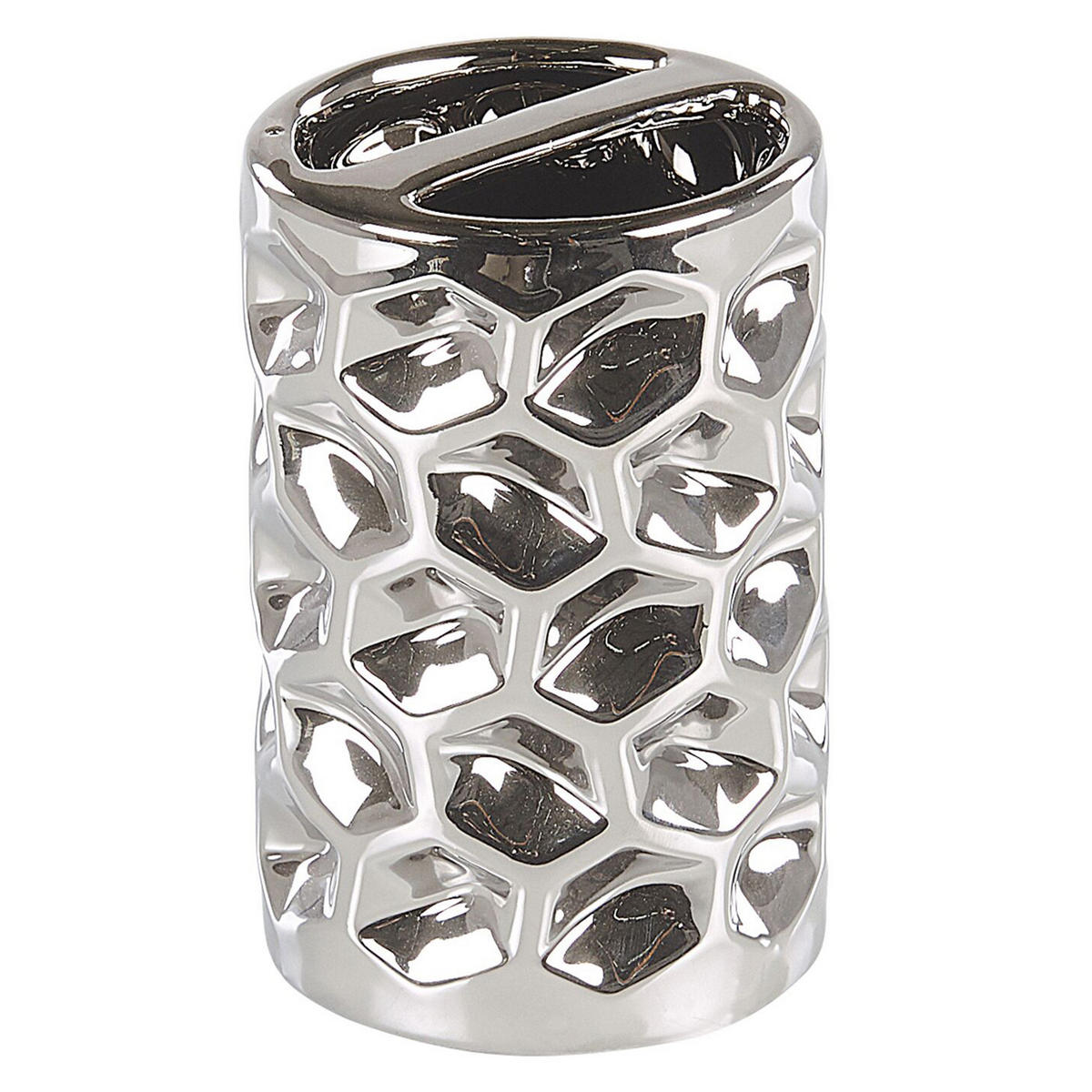 BADEZIMMER Set 5-teilig Keramik silber Tirua - Silberfarben, Keramik (13/34/11cm) - Beliani