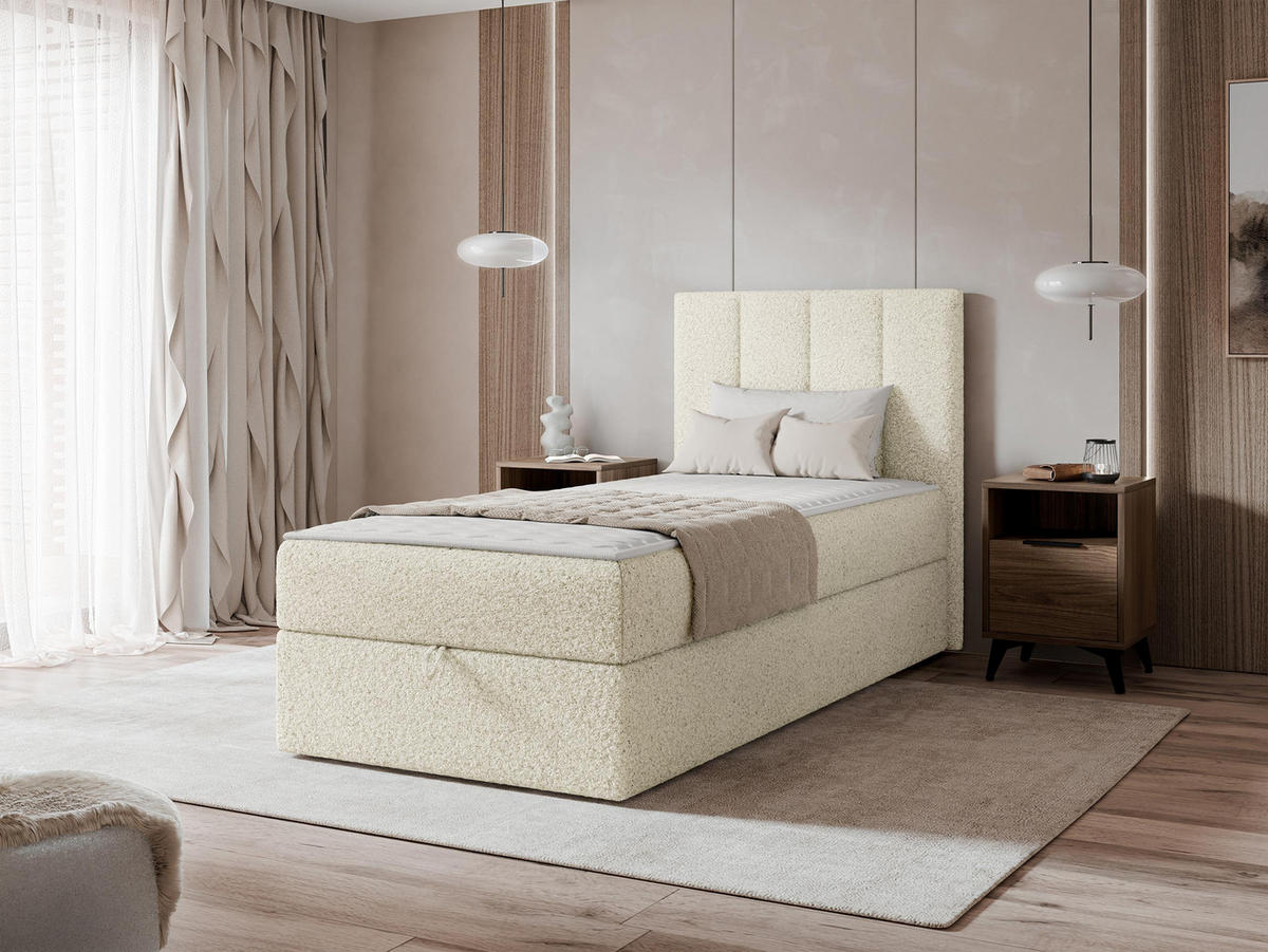 BOXBETT Rebos Single Boucle - H3 - Creme, Holz/Textil (100/200cm) - MIRJAN24