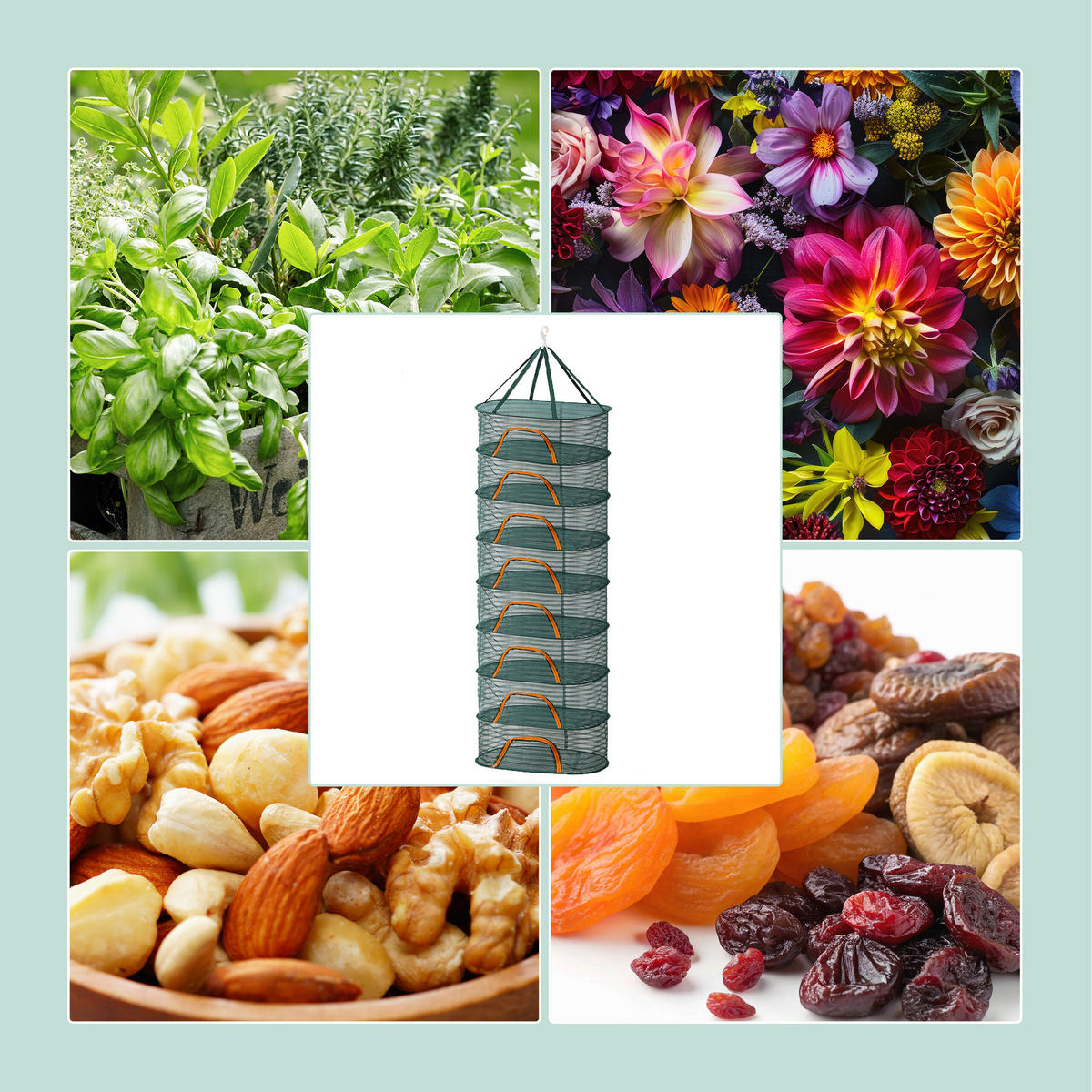 SUŠICÍ síť - tmavě zelená, textil/plast (60/198/40cm) - Relaxdays