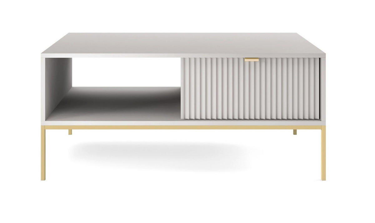 COUCHTISCH 104 cm Galla mit geriffelten Fronten und Schublade, Grau + Gold - Goldfarben/Grau, Holz (68/104/46cm) - Emporius