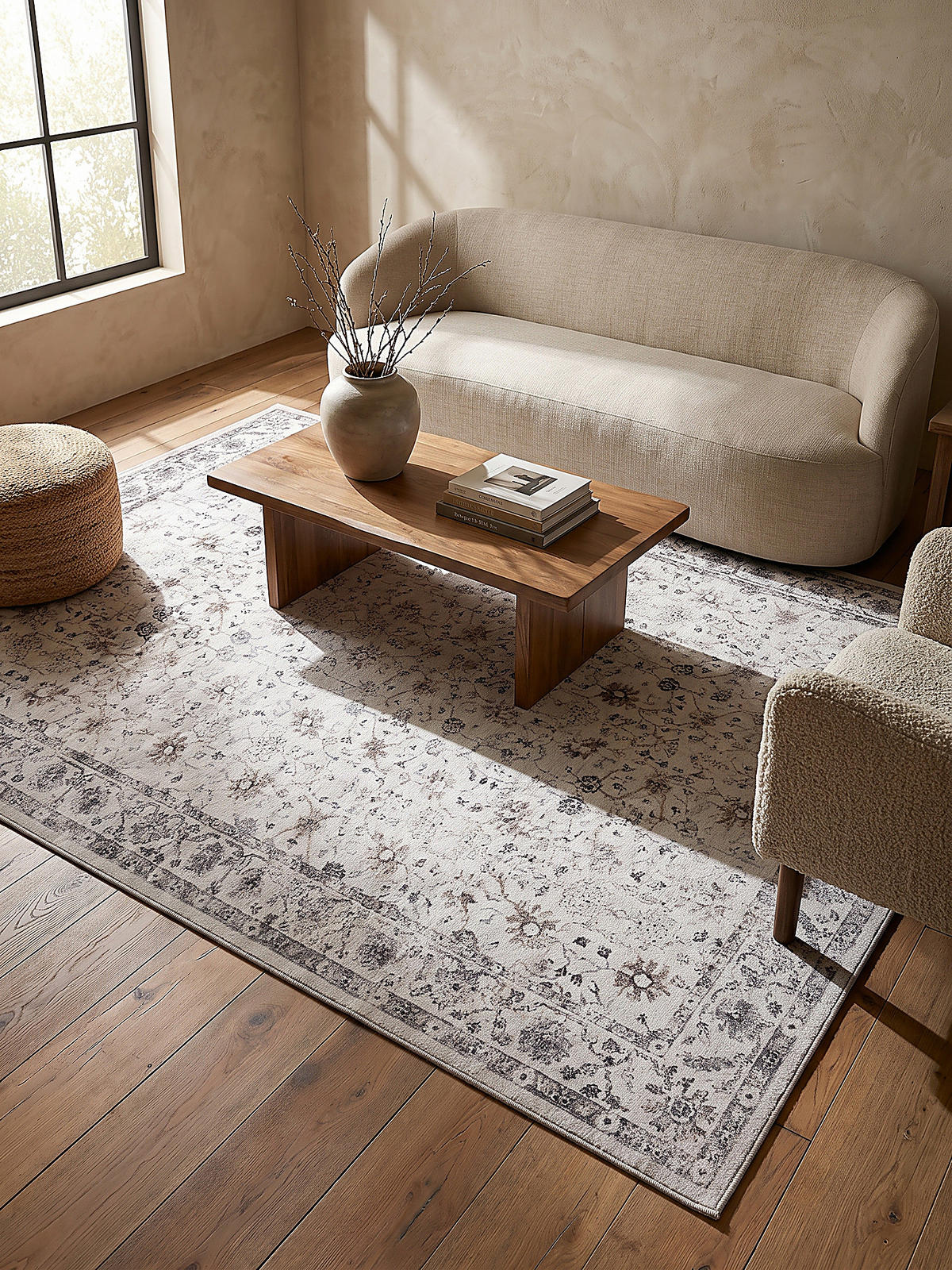 TEPPICH Kurzflor, waschbar, mit floralen Ornamenten, VERNANTE in Creme, 140 x 200 cm - Beige, Textil (140/200cm) - KADIMA DESIGN