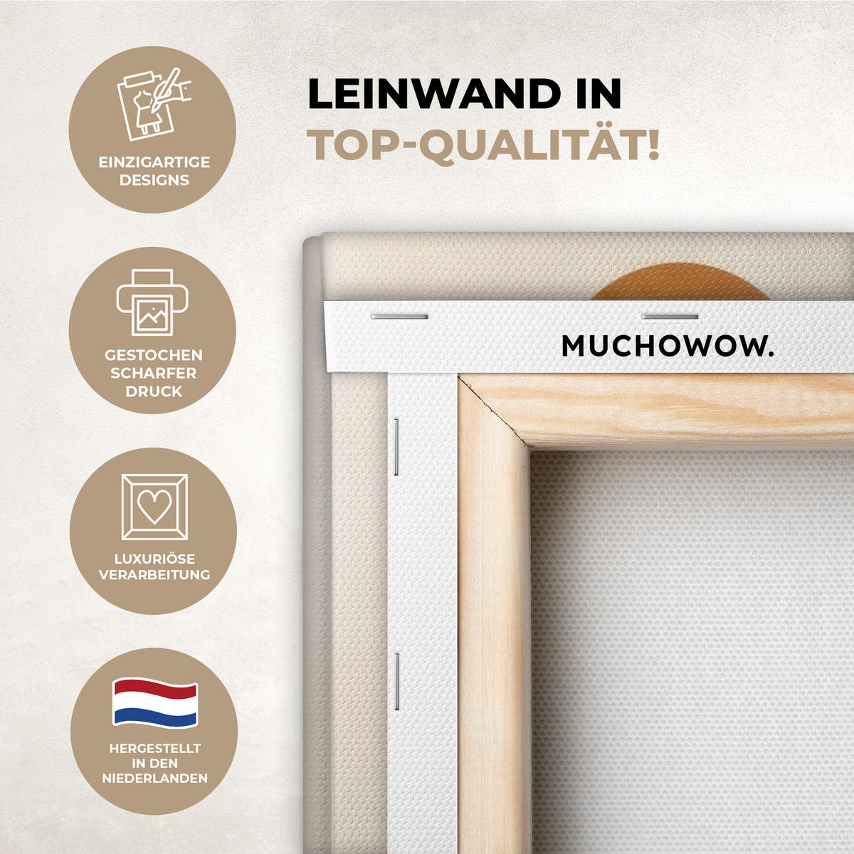 LEINWANDBILD Formen - Rund - Blätter - Beige 20x20 cm - Rostfarben, Textil (20/20cm) - MuchoWow