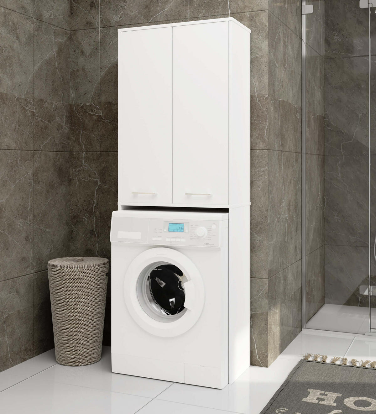 WASCHMASCHINENSCHRANK FIN 2D Weiß, 30x64x180 cm - Weiß, Holz (64/180/30cm) - Milordbikes