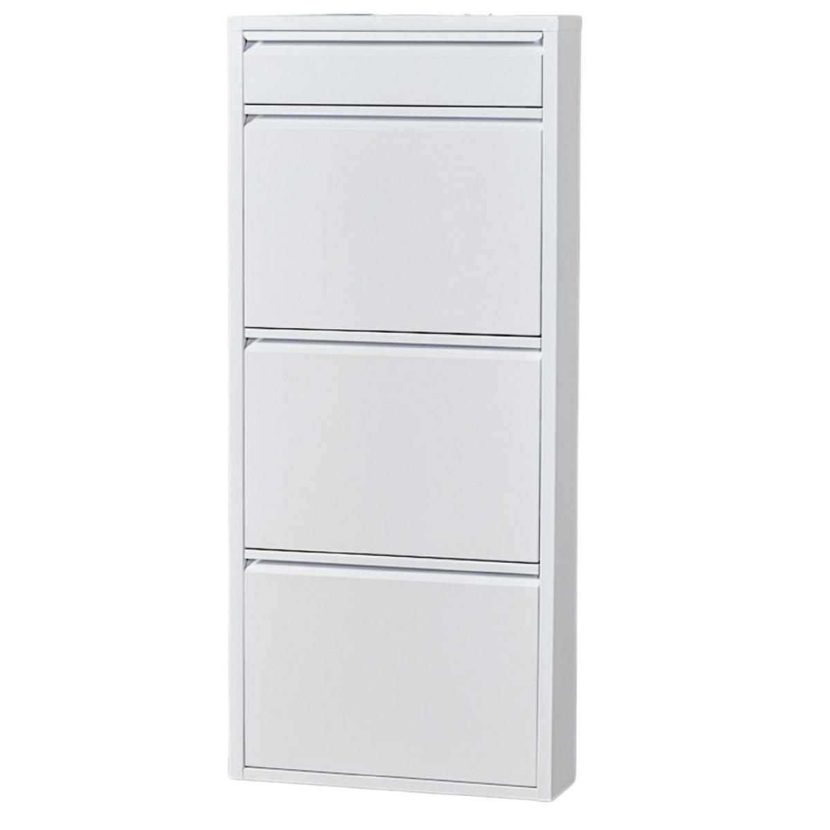 SCHUHSCHRANK schmal Metall mit Magnet 3 Plus Klappen Weiß - Weiß, Metall (50/114/15cm) - Gowoll