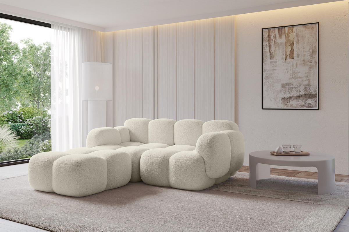 ECKSOFA modulares Sofa Links Miko-L1 214x205x75 Beige Bouclé - Sandfarben/Schwarz, Holzwerkstoff/Kunststoff (214/205cm) - ALTDECOR