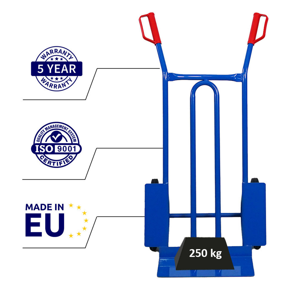 TREPPENSTEIGER Sackkarre Rhino XL Schaufel 104x60x54cm Tragkraft 250kg 3x Vollgummiräder Blau - Blau, Metall (54/60/104cm) - PROREGAL