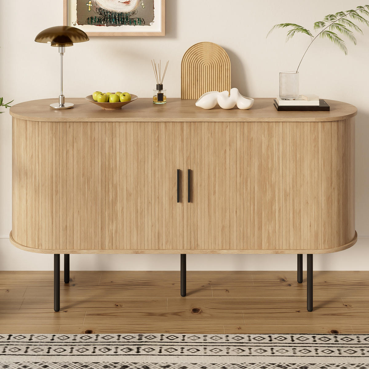 KOMMODE aus MDF 140x40x78cm in Natur mit Rolltür - Naturfarben, Holzwerkstoff (140/78/40cm) - Modfu