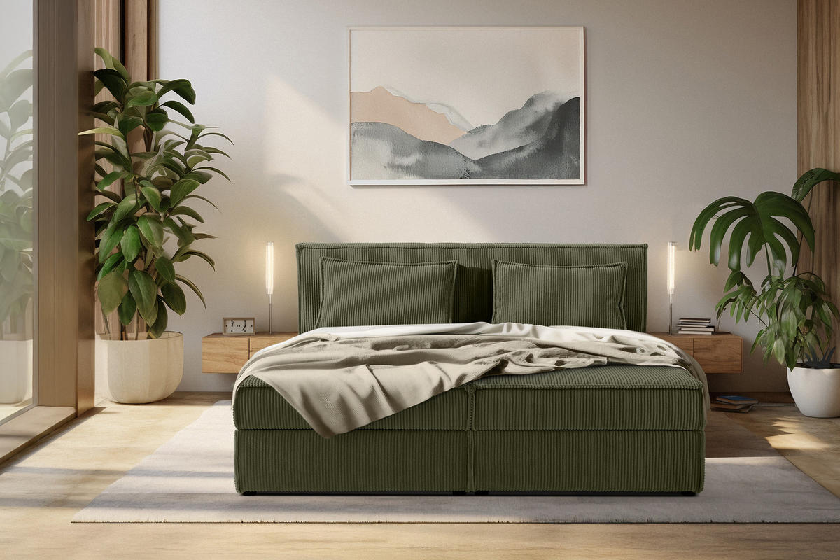 BOXSPRINGBETT ROTI mit Stauraum, oliv - Schwarz/Olivgrün, Holz/Holzwerkstoff (180/200cm) - KONSIMO®