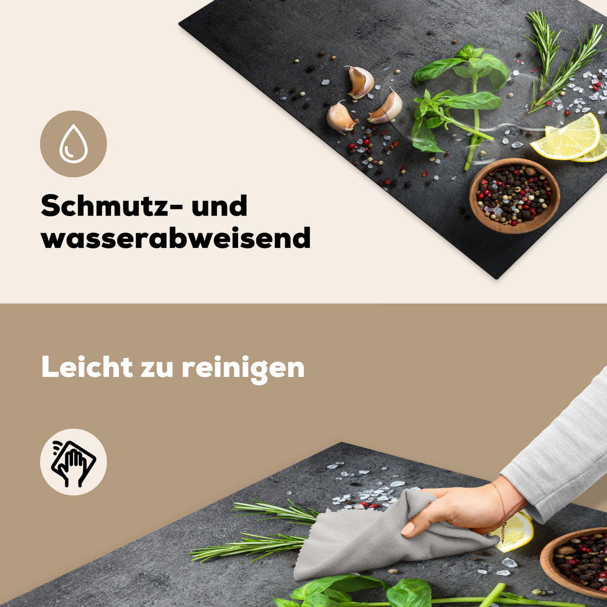 HERDABDECKPLATTE Limette - Kräuter - Gewürze - Grün - Grau - Beton Ceranfeldabdeckung 78x52 cm - Grün, Kunststoff (78/52/0.2cm) - MuchoWow