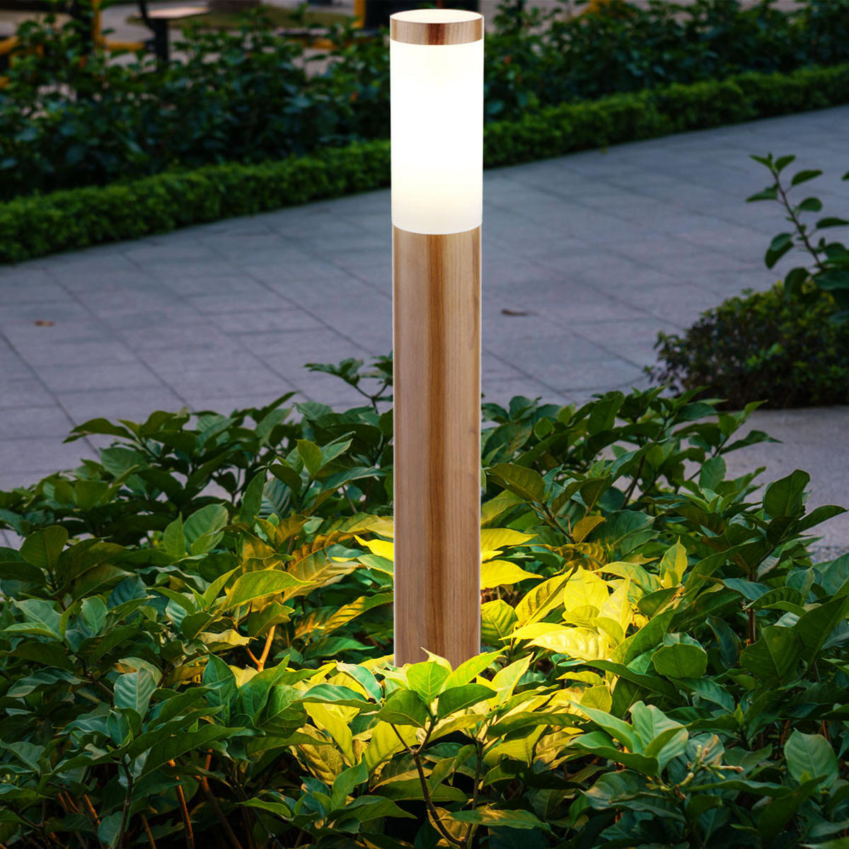 STEHLEUCHTE Edelstahl Braun Holzoptik 2er Set - Braun, Metall (12.7/12.7/110cm) - Globo Lighting