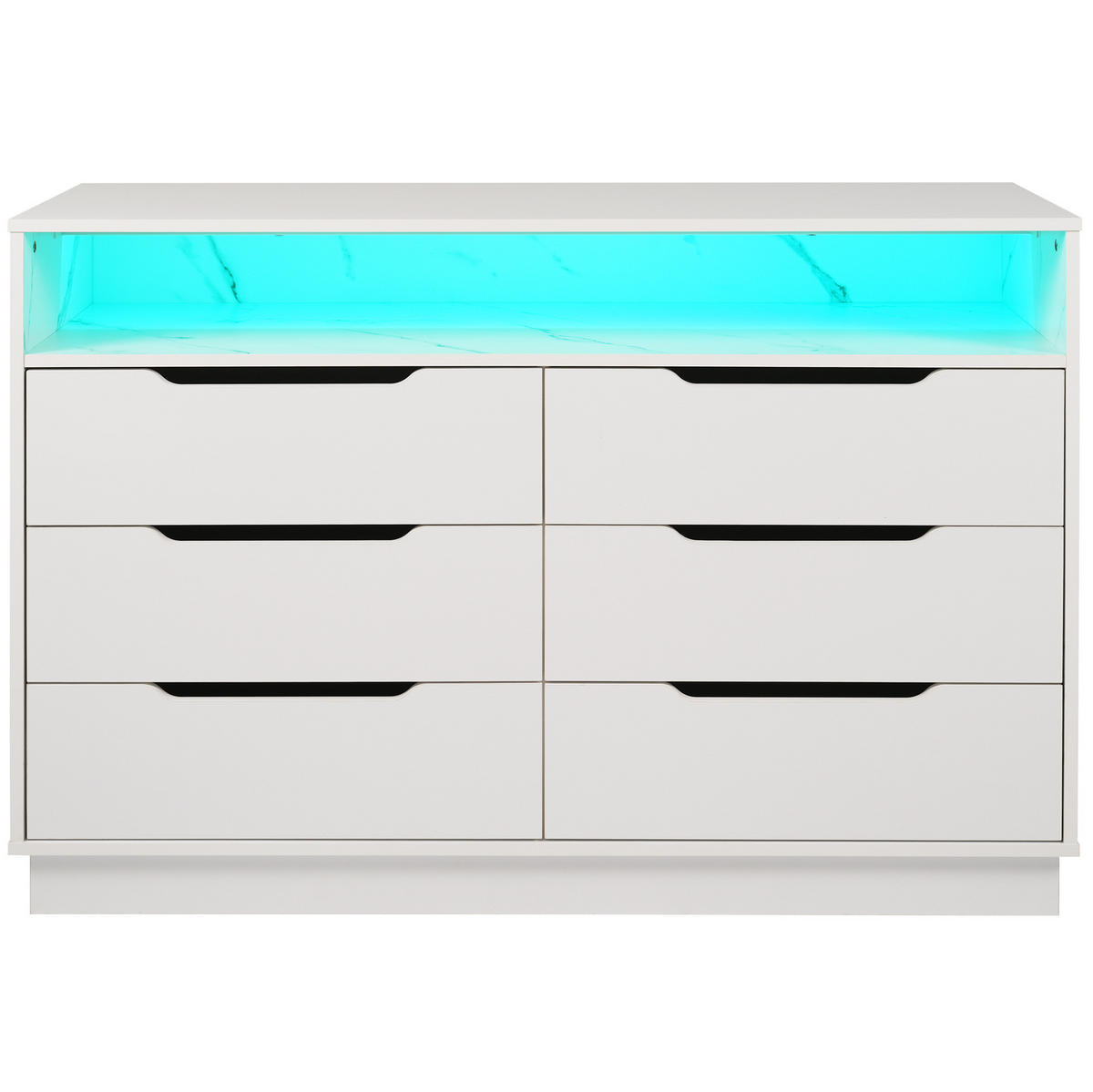 SIDEBOARD aus Spanplatte 40x120x85 cm Weiß mit LED-Beleuchtung, 6 Schubladen und offenem Fach - Weiß, Holzwerkstoff (120/85/40cm) - Modfu
