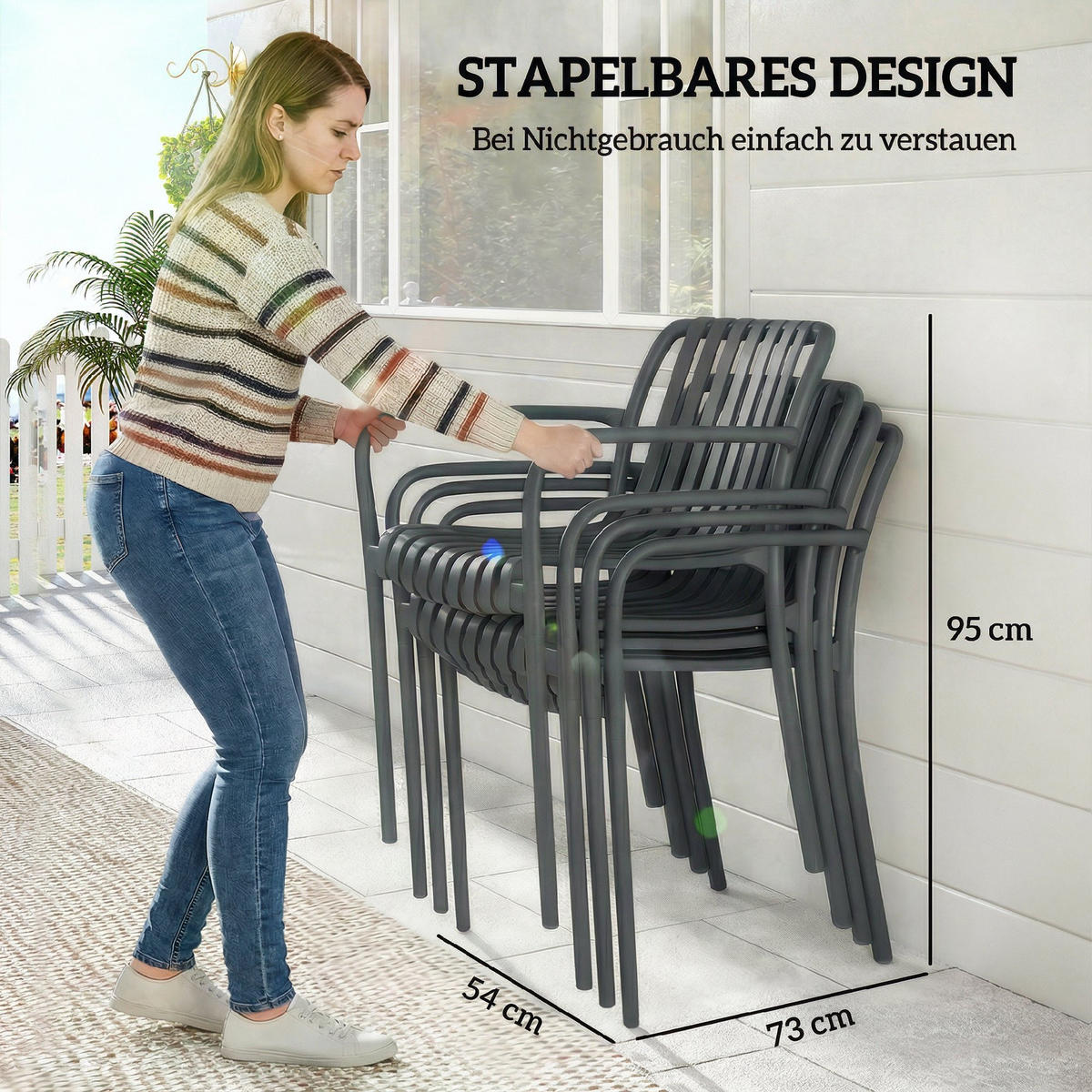 GARTENSTÜHLE 4er Set Kunststoff Dunkelgrau - Dunkelgrau, Kunststoff (55/81.5/58.5cm) - Outsunny
