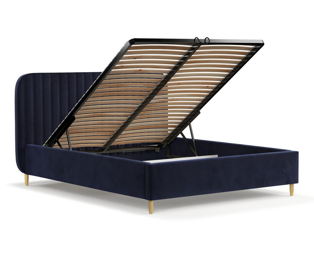 POLSTERBETT Noto Marineblau 140/200 cm im Samtstoff - Naturfarben/Dunkelblau, Holz/Holzwerkstoff (140/200cm) - Maison de Reve
