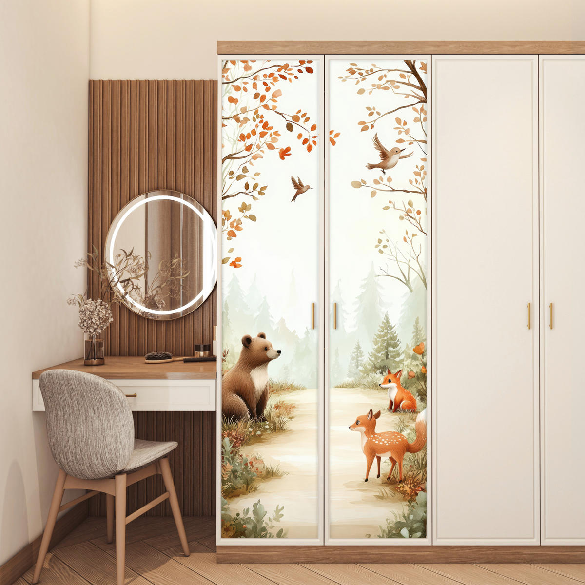 NALJEPNICA ZA VRATA Šumske životinje jesen 85x215 cm - boje kestena, plastika (85/0.1cm) - MuchoWow