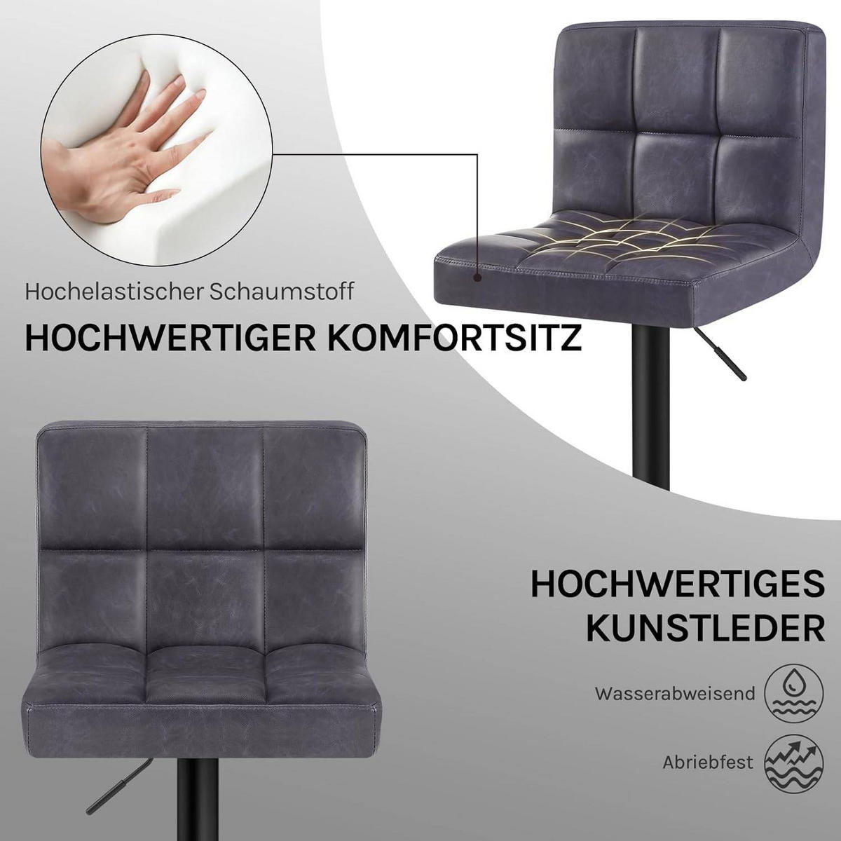 BARHOCKER 2er Set, Kunstleder in Antiklederoptik, Stahl - Anthrazit, Metall (44/114/39cm) - Woltu