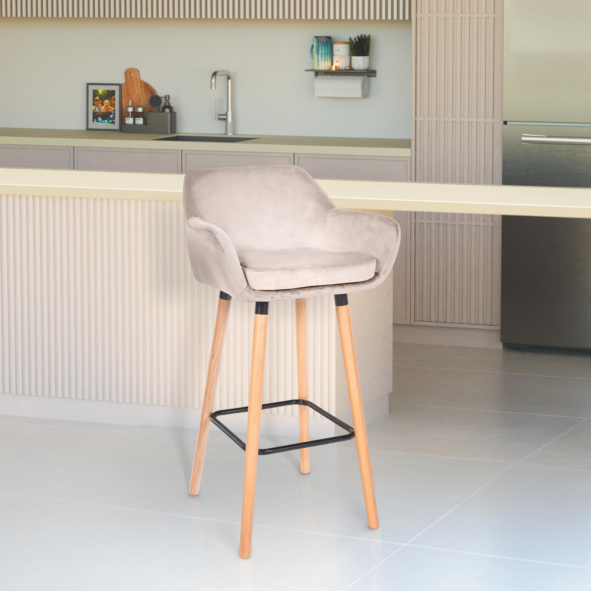 BARHOCKER Samt creme - Eukalyptusholzfarben/Creme, Holz/Textil (51/101/50cm) - CLP