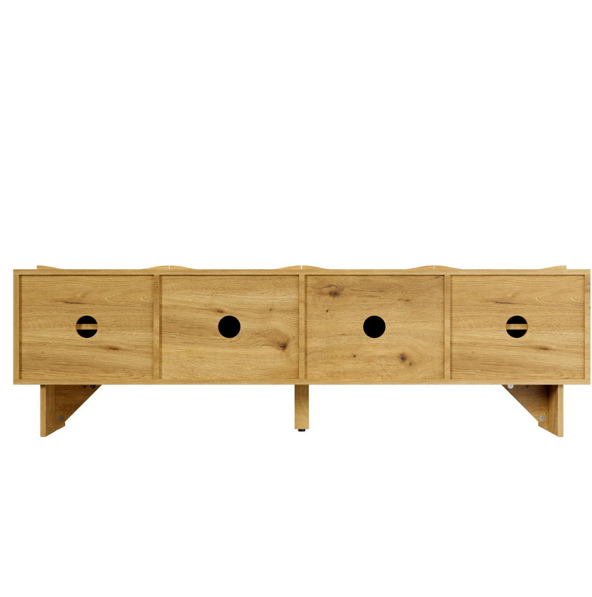 TV stolek 155/36/47 cm s vlnitými dvířky a kabelovými průchodkami, úložný prostor, Natural - barva dubu, kompozitní dřevo (155/47/36cm) - Redom