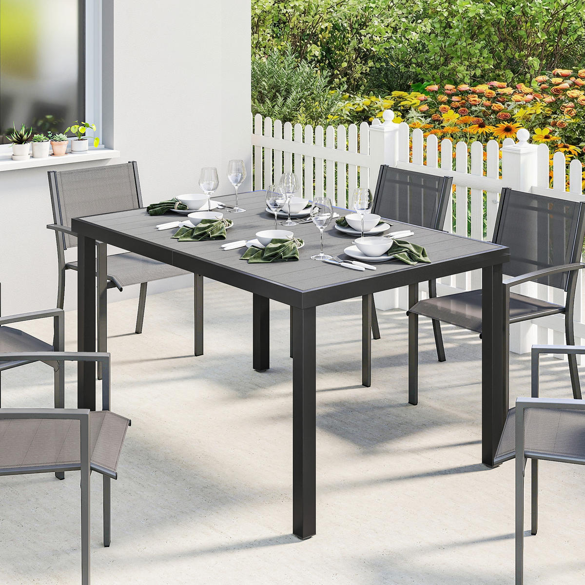 GARTENTISCH DE-14185 140x90 cm mit Lattenrost Grau - Grau, Metall (140/90/74cm) - ComfortXL