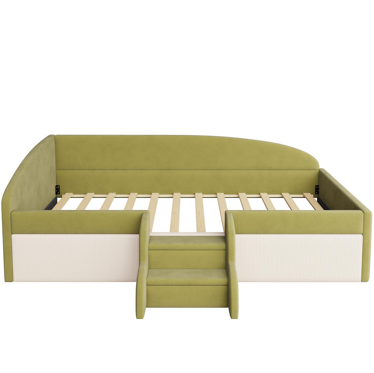 KINDERBETT 90/190 cm Dunkelgrün Cremeweiß Multifunktionsbett mit Stufen und Zäunen - Grün, Textil (90/200cm) - OKWISH