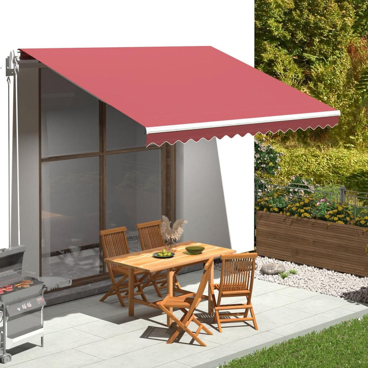 MARKISENSTOFF mit Volant| Rot, für 400x350cm Rahmen | Markisenbespannung Markisentuch - Rot, Textil (380/0.3/345cm) - DELUKE