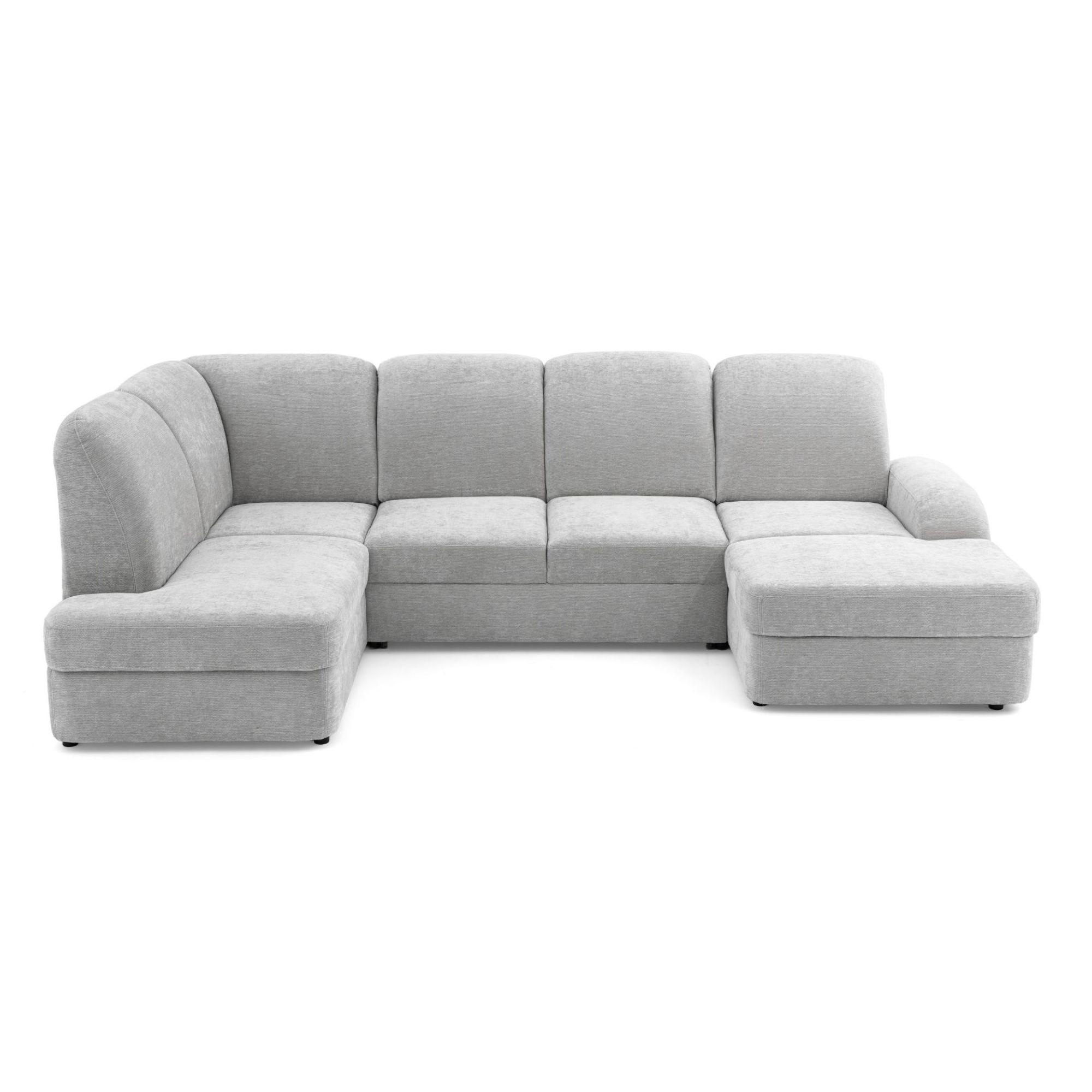 ECKSOFA VIBE U Links mit Schlaffunktion 129x263 Chenille Hellgrau - Hellgrau/Schwarz, Holz/Kunststoff (280/102/186cm) - Muffo