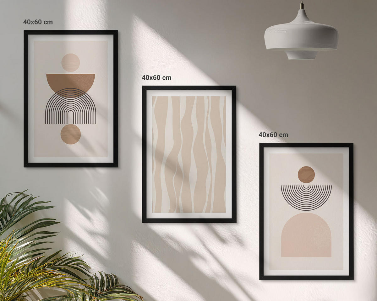 BILDER SET 3er Set - 40x60 cm Schwarzer Rahmen - Abstrakte Formen braun beige - Schwarz, Kunststoff (40/60cm) - TULUP